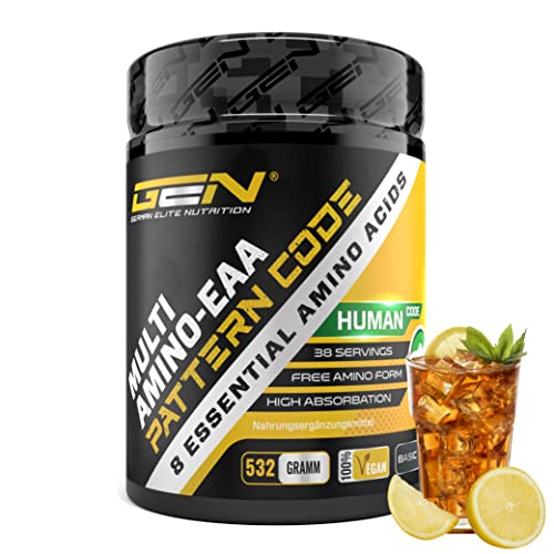 EAA Pulver - 532 g - Ice Tea Lemon - Human Code Formel - Alle 8 essentielle Aminosäuren - Amino Workout Drink - Leckerer Geschmack - Vegan