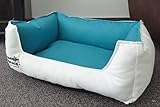 Hundebett Hundesofa Schlafplatz Kunstleder Acceso Farbe und Größe wählbar von XS bis XXL (80 cm X 60 cm, Weiss türkis)