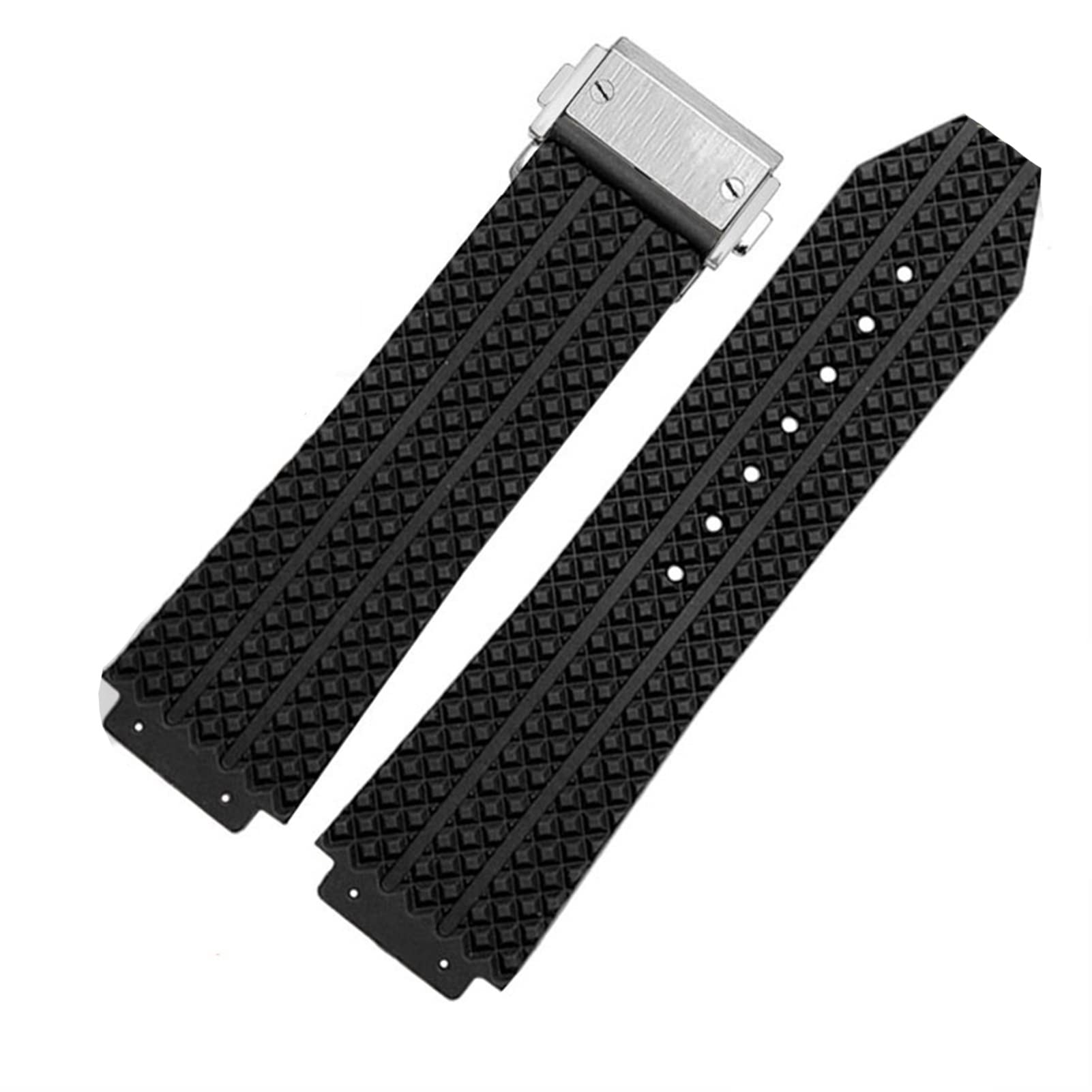 IOTUP Für Hublot-Armband, Big Bang, authentisches Armband, Edelstahl, Schnallenfreies Werkzeug, schwarzes Silikon, Herren-Armband, 25 x 19 mm, 25X19mm, Achat