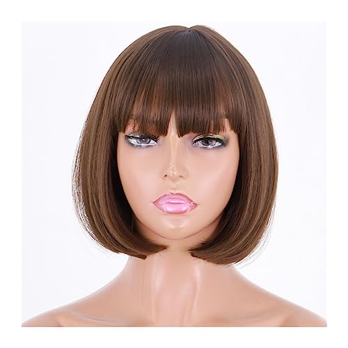 Perücken Kurze schwarze Bob-Perücke, gerade, synthetische Perücken for Frauen mit Pony, natürliche hitzebeständige Faser, Cosplay-Haar Damenperücke (Color : 8)