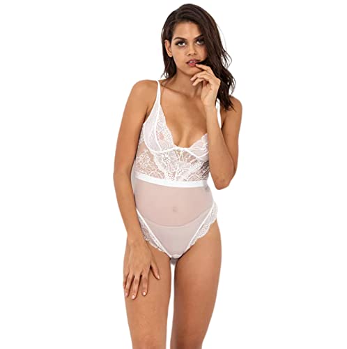 Damen Dessous Set Sexy Damen Bodysuit Weiß M