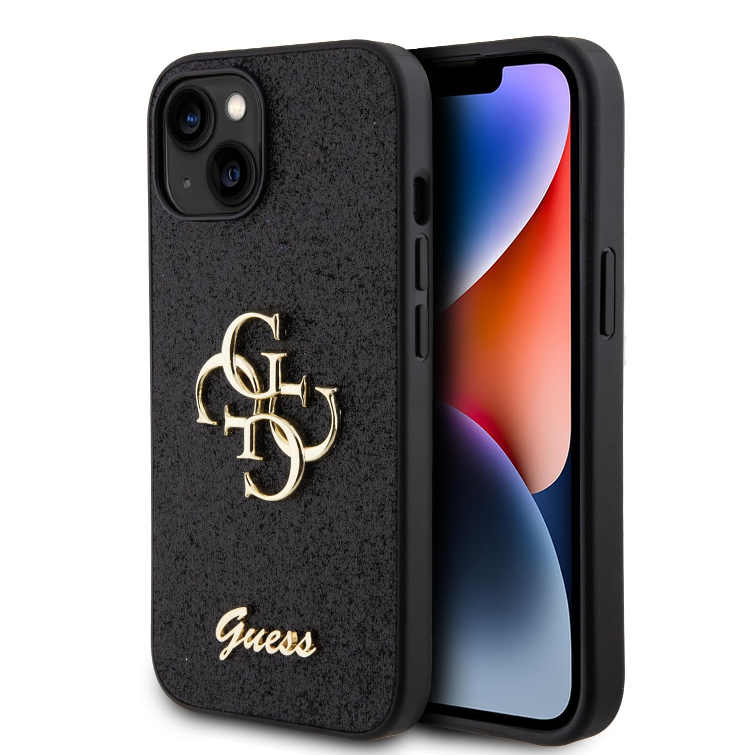 Guess GUHCP15SHG4SGK Hülle für iPhone 15 6.1" Schwarz hardcase Glitter Script Big 4G