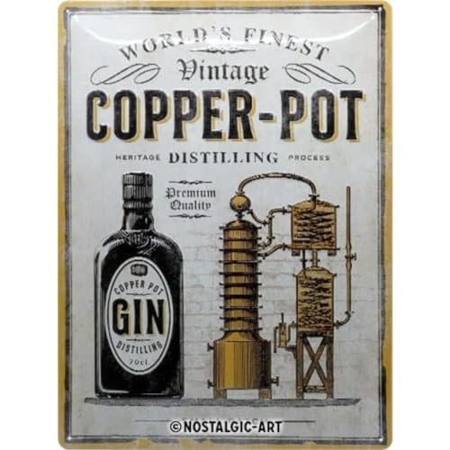 Nostalgic-Art 23285 Retro Blechschild Copper Pot Gin – Geschenk-Idee als Bar-Zubehör, aus Metall, Vintage-Design zur Dekoration, 30 x 40 cm