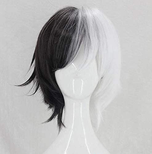 LINLINCD-Anime Coser Wig Bongo Stray Dogs Kyuusaku Yumeno Perücken Halb-Schwarz Weiß Cosplay Cosplay Cosplay Cosplay Cosplay Cosplay Cosplay Cosplay Cosplay,+hitzebeständiges Kunsthaar