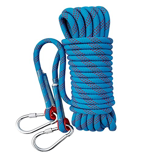 QHY Kletterseil 12mm Hochfestes Sicherheitsseil Rettungsseil Mit Karabiner Statisches Kletterseil Allzweckseil Festmacherleine Heavy Duty Seil Leine Outdoor (Color : Blue, Size : 50m*12mm)