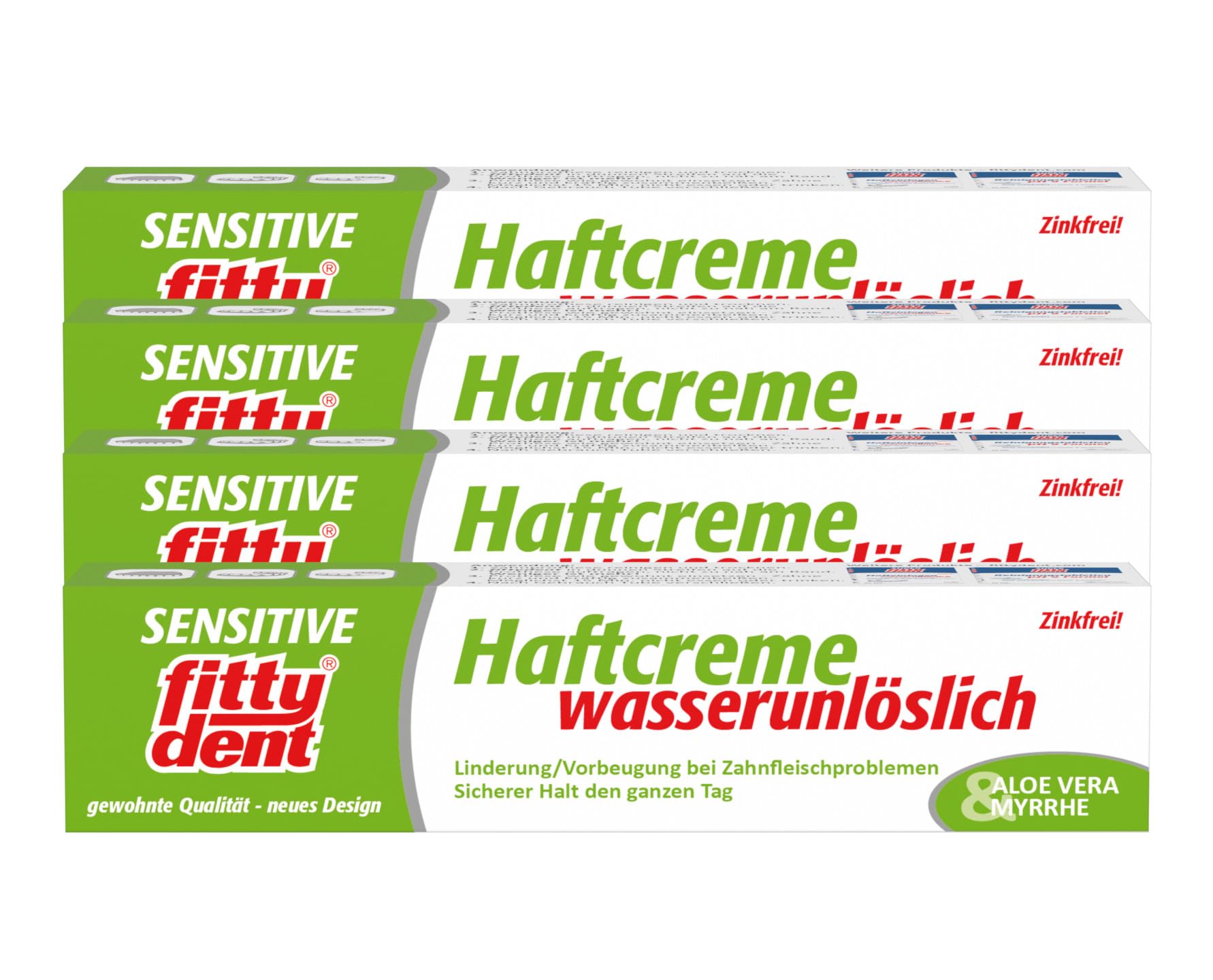 fittydent sensitive Haftcreme, Klebt statt nur zu haften – einen ganzen Tag, Für Voll- und Teilprothesen, Mit der Pflegewirkung von Aloe Vera und Myrrhe, 40 g