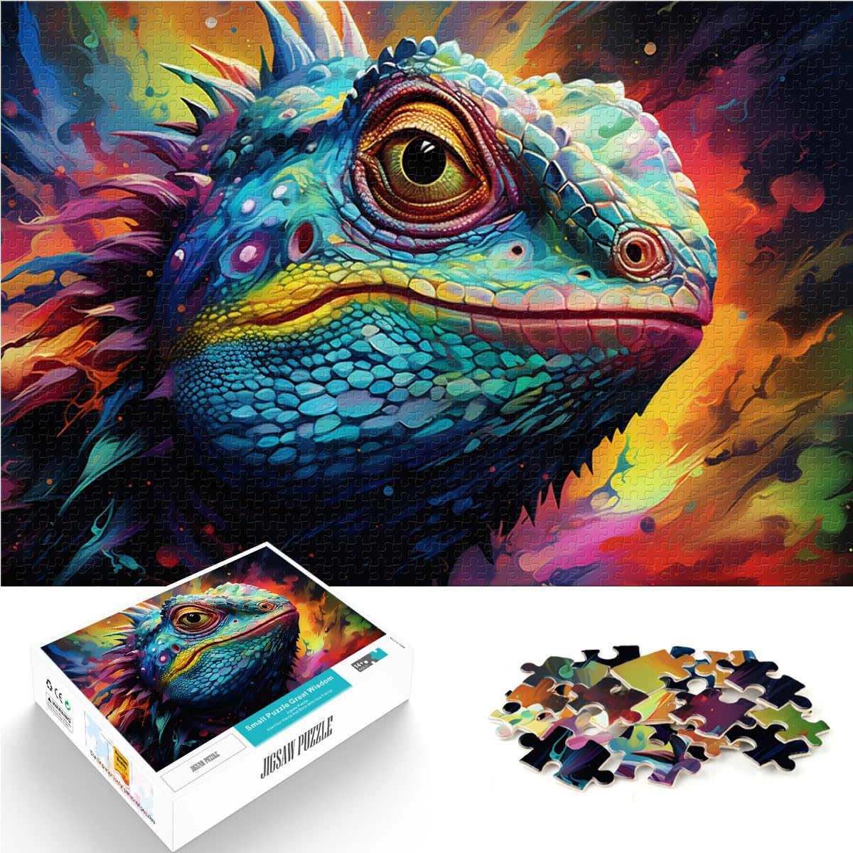 Puzzlespiel, farbenfrohes psychedelisches Chamäleon-Kunst-Puzzle, 1000-teiliges Puzzle für Erwachsene, Holzpuzzle für Familienspaß und Spieleabend, 1000 Teile (50 x 75 cm)