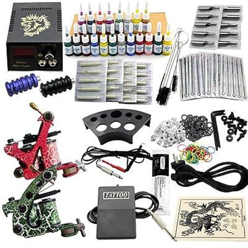 Tattoo Tinten Set Tattoo Maschine Set für Anfänger 2 Tattoo Maschine 20 Farben Tinte Nadeln Kit Tätowiermaschine Komplett Set