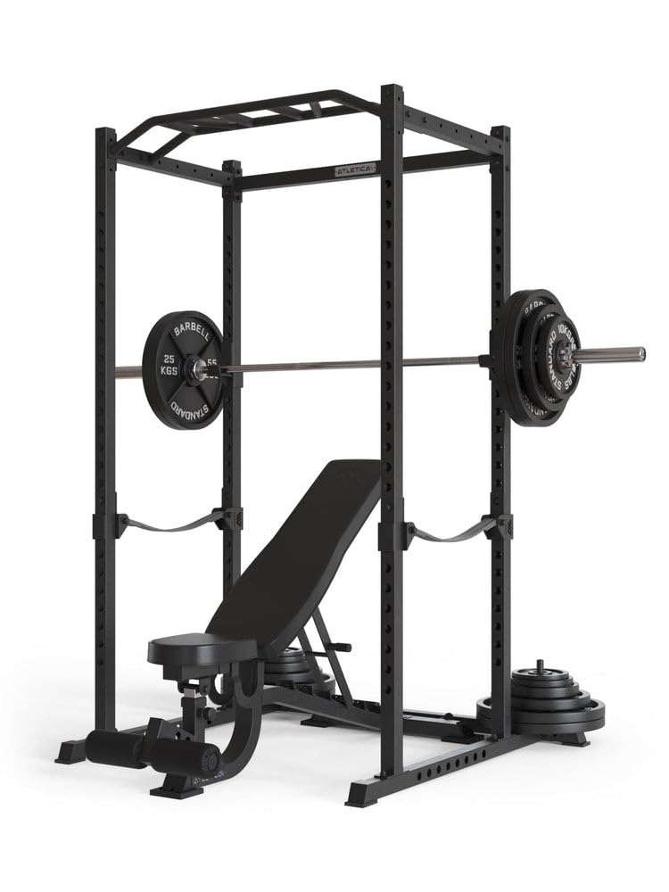 Atletica R5-Base Power Rack | Squat Rack Basiskäfig für Grundübungen | Multi-Grip Klimmzugstange, Safety Straps, J-Hooks & Gewichts-Pins | in Zwei Höhen verfügbar Größe 213 cm