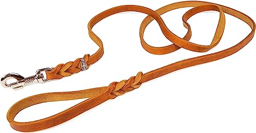 CopcoPet - Fettlederleine 3 m x 8 mm, Cognac, Hunde-Leine aus Leder mit verchromtem Karabiner, geflochtene Hunde-Führleine Leder