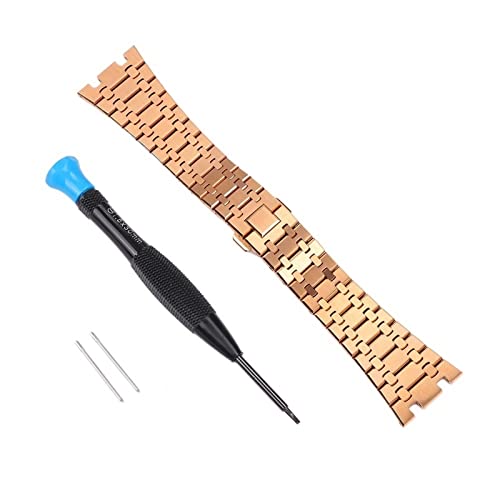 TONECY Modifikationsset, Metallgehäuseband für Apple Watch-Armbänder Serie 8, Serie 7, 45 mm, Correa iWatch-Band, 44 mm, Gummiarmband, Armbandverschluss (Farbe: rotgoldener Stahlgürtel)