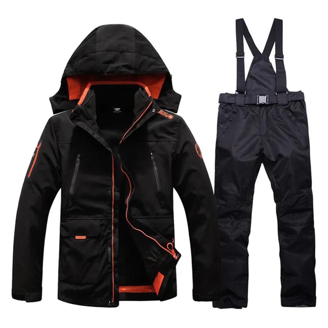 Hcclijo Herren-Winter-Skianzug Warme Wasserdichte Winddichte Skijacken Für Snowboardjacke Und -Hose Suit(Black) XL