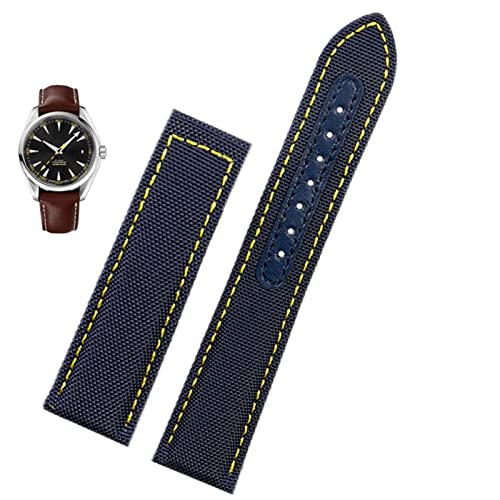 BANDKIT Uhrenarmband aus Segeltuch für Omega Seamaster 300 Speedmaster AT150, 19 mm, 20 mm, Herren-Zubehör, Blau / Schwarz, 19 mm, Achat