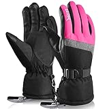 Kineed Skihandschuhe Damen Touchscreen Winterhandschuhe Wasserdicht Snowboardhandschuhe Winter Warm Schnee Handschuhe Winddicht 3M Thinsulate Rosa M