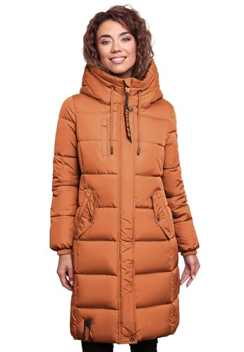 MARIKOO Damen Wintermantel Winterjacke mit Kapuze Steppmantel B941 [B941-Yuik-Cinnamon-Gr.XXL]