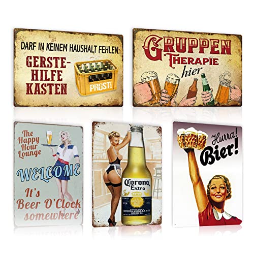 5er Set Blechschilder Lustiger Spruch - Retro Metallschild 20x30cm - Vintage Schild für Bar Club Pub