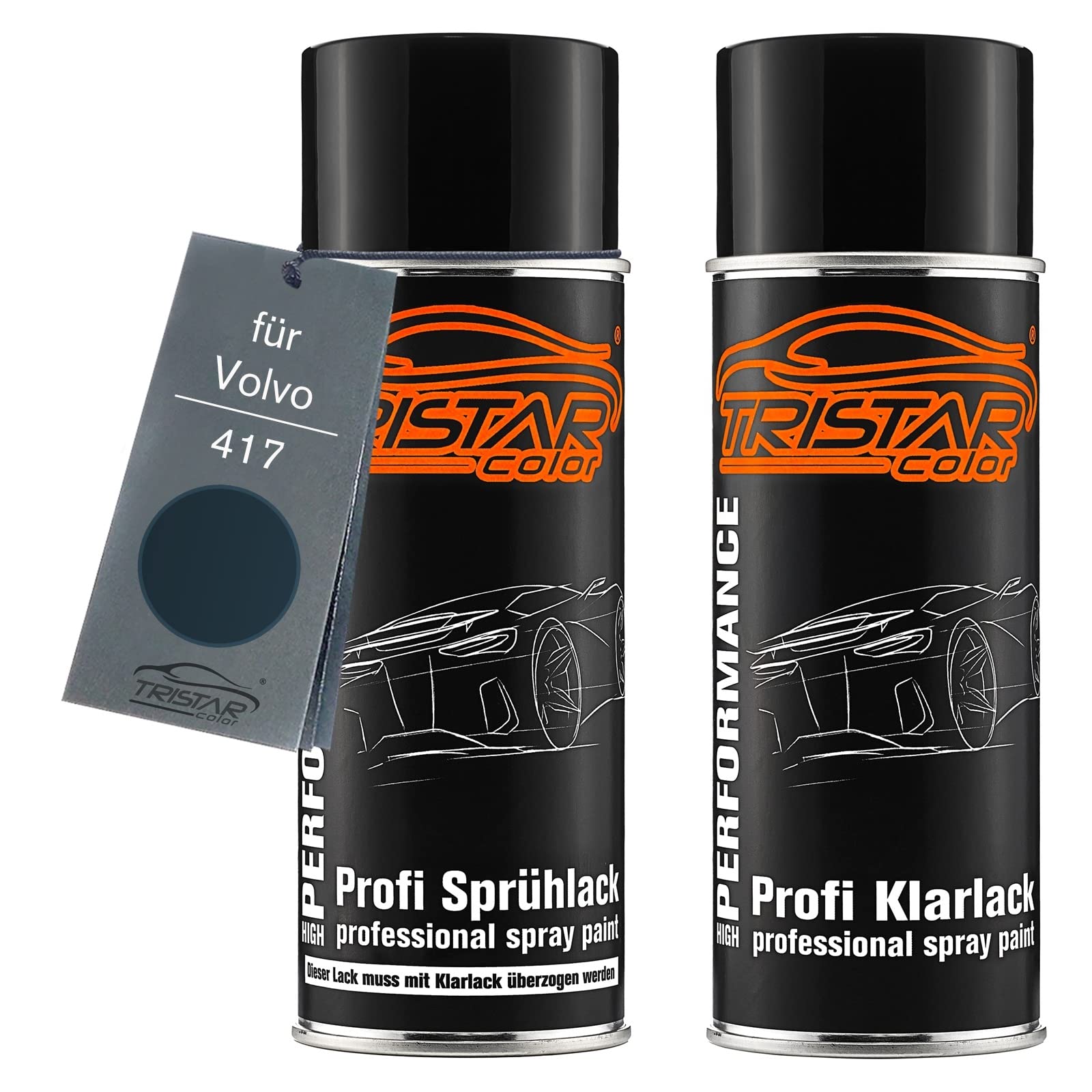 TRISTARcolor Autolack Spraydosen Set für Volvo 417 Nautic Blue Perl/Dark Bleu Metallic Basislack Klarlack Sprühdose 400ml