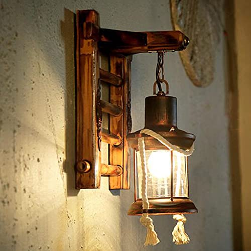 Retro Holz Wandleuchte Treppen Wandlampe Kreativ Bambus Pendellampe Vintage Hanfseil Rustikale Wandlicht Glas Lampenschirm Wandleuchten Für Schlafzimmer Restaurant Hotel Flur Esszimmer