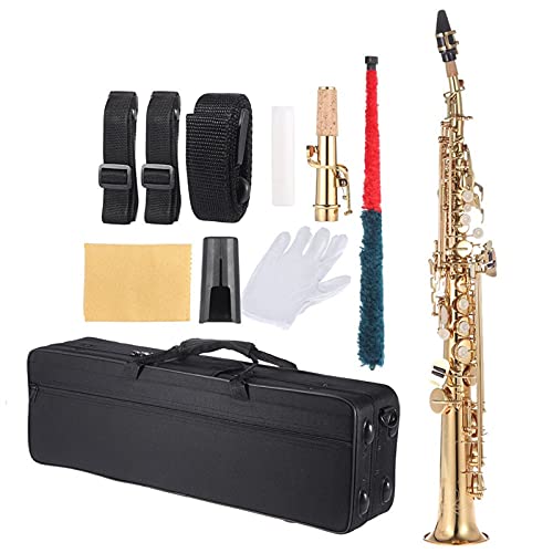 Messing Gerade Saxoaxophon BB B Flach SaxoPhon Woodwind Instruments Natural Instrument Shell Key Carve Modell mit Tragetasche (Color : Oro)