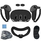 AZURAOKEY 7-teiliges Set VR-Zubehör für Meta Quest 3 Controller-Griffe, Gesichtsabdeckung, weiche Schutzhülle, VR-Frontschalenschutz, Silikon-Controller-Griffe-Abdeckung