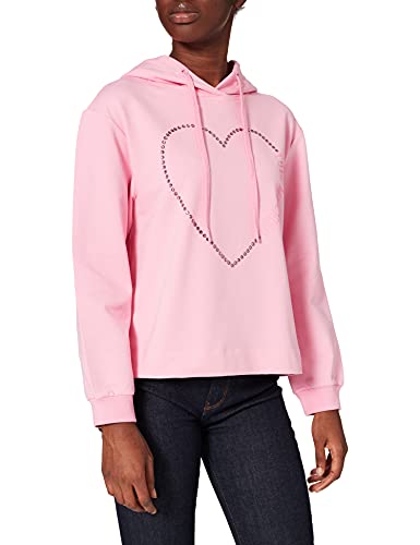 Love Moschino Damen Long Sleeved with Adjustable Drawstring Hood,Ribbed Cuffs and Stitching Along The Bottom Sweatshirt, PINK, 48