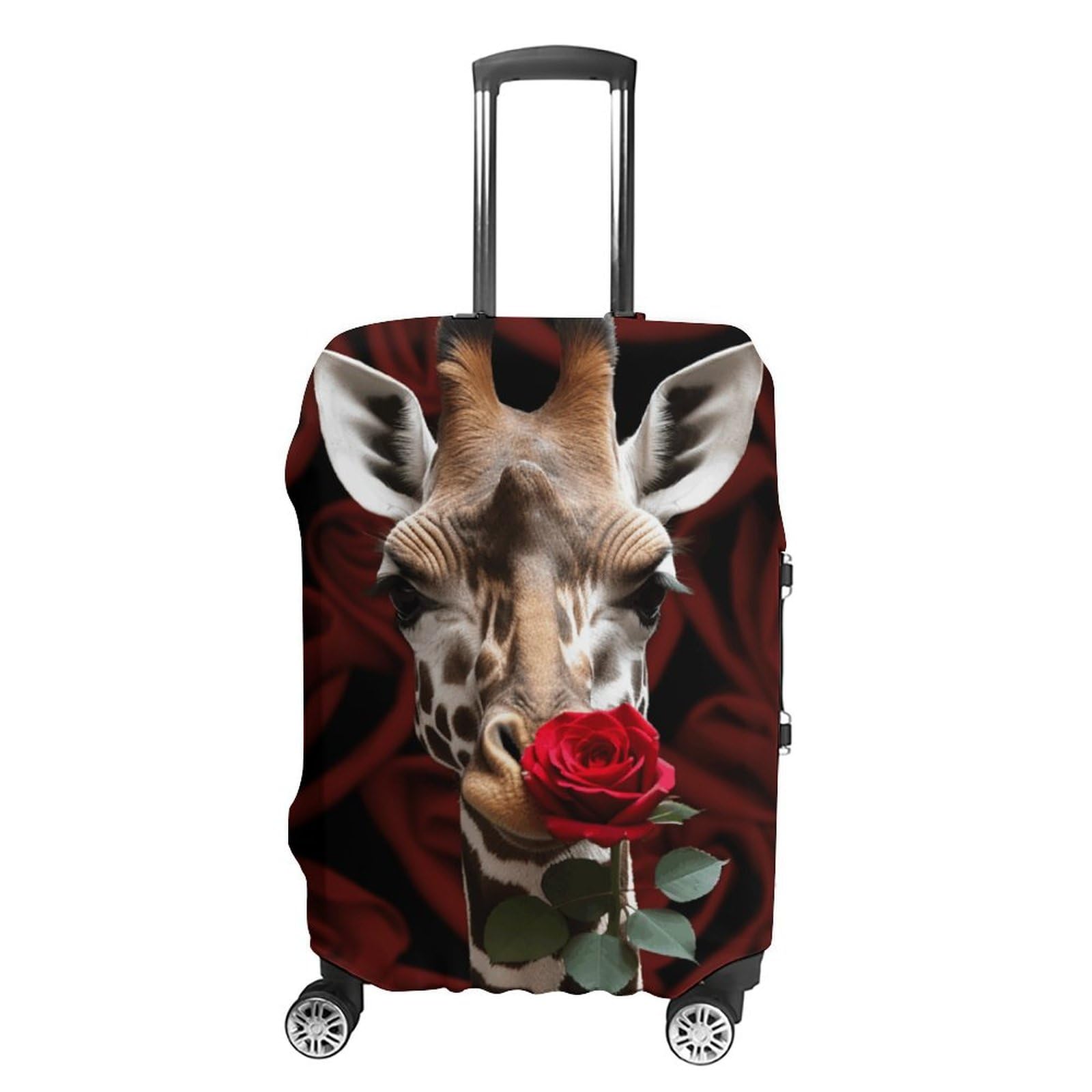 CSGJMYGS Reisegepäckabdeckung, elastisch, waschbar, modisch, kratzfest, schöne lila Schmetterlings-Blumen-Koffer-Schutz, passend für 45,7 - 81,3 cm Gepäck, Giraffe küssende Blume, L