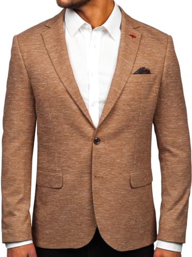 BOLF Herren Blazer Sakko Suitjacke Anzugjacke für Männer Business Reverskragen Knöpfe Anzug Freizeit Sportlich Modern Hochzeit Elegant Party Slim Fit 09 Camel XL [1A1]