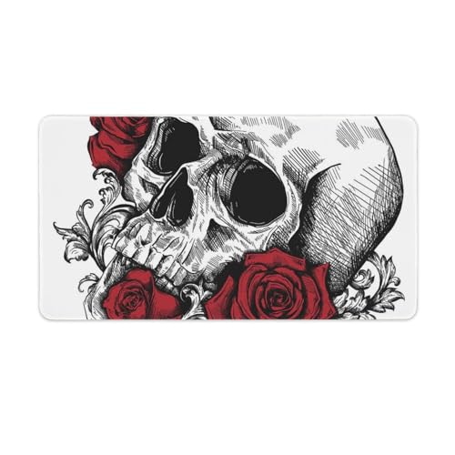 HABXNJF Große Schreibtischunterlage, Totenkopf mit Rosen, Mauspad, 40 x 75 cm, rutschfeste Schreibtischschutzmatte für Zuhause, Büro