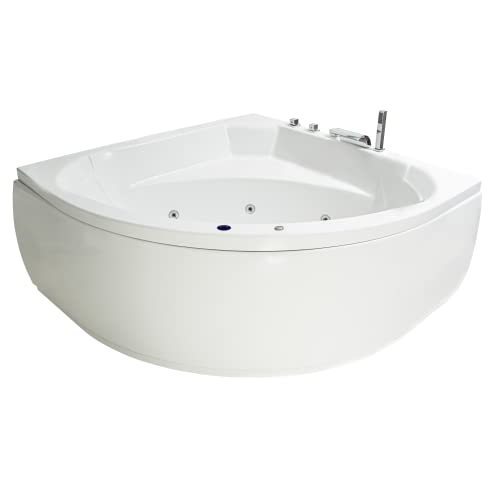 Basera® BASIC Indoor Eck-Whirlpool Badewanne Korfu 155 x 155 cm mit 13 Massagedüsen, Wasserfall, LED-Ambiente