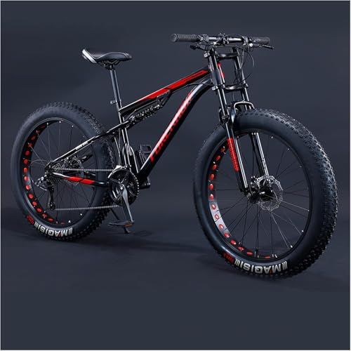 24 Ih Mountainbikes, Erwachsene Jungen Mädchen Fat Tire Mountain Trail Bike, Fahrrad Mit Doppelfederung, Rahmen Aus Kohlenstoffstahl, rutschfeste Offroad-Fahrräder,Schwarz,30 Gänge