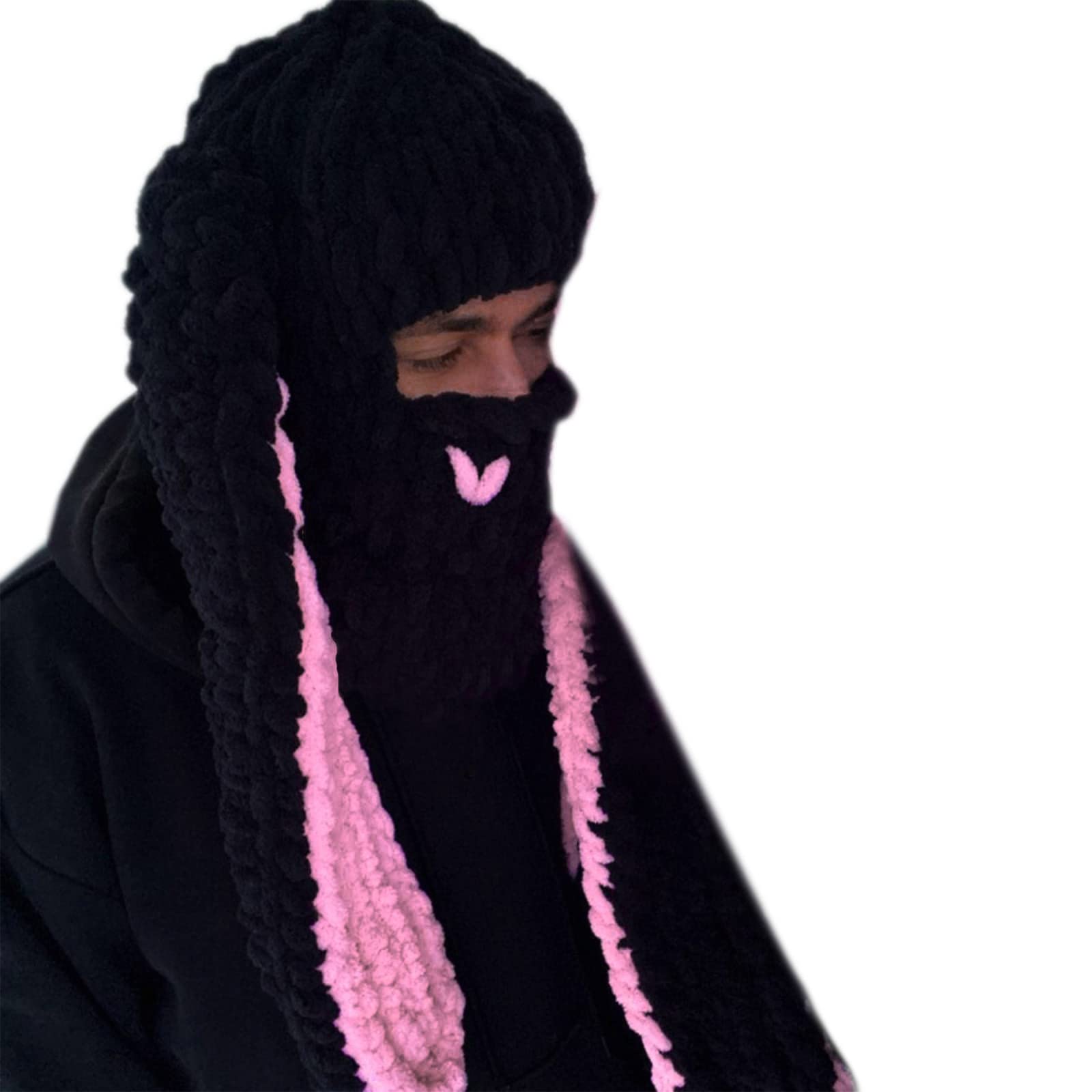 Eladcncmc Strickmütze mit Gesichtsmaske, atmungsaktiv, Kopfbedeckung für Damen, Kopfschmuck, Erwachsene, Cosplay, Kostüm, Neujahr, Kopfbedeckung