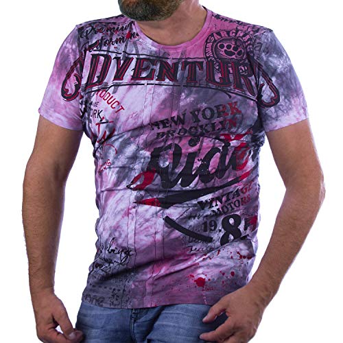 Cipo & Baxx Herren T-Shirt Batik Muster Print Kurzarm CT583 Shirt Rundhals Design Pink Grau S