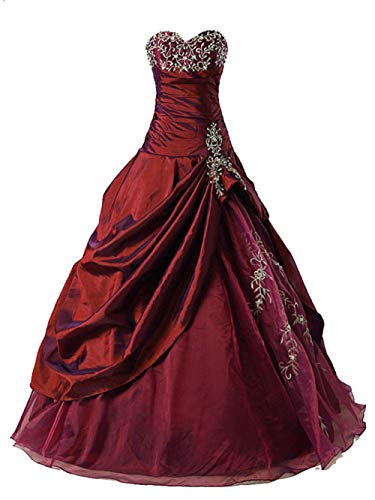 Zorayi Damen Liebsten Stickerei Taft Lang Formellen Abendkleid Partykleid Abschlussballkleider burgund Größe 60