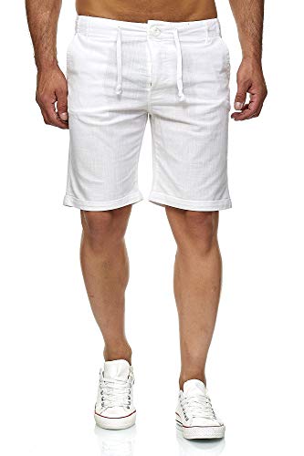 Reslad Leinenhose Kurze Hose Herren Leinen-Shorts lässige Männer Freizeithose Strandhose Stoffhose Sommer-Shorts RS-3002 Weiß S