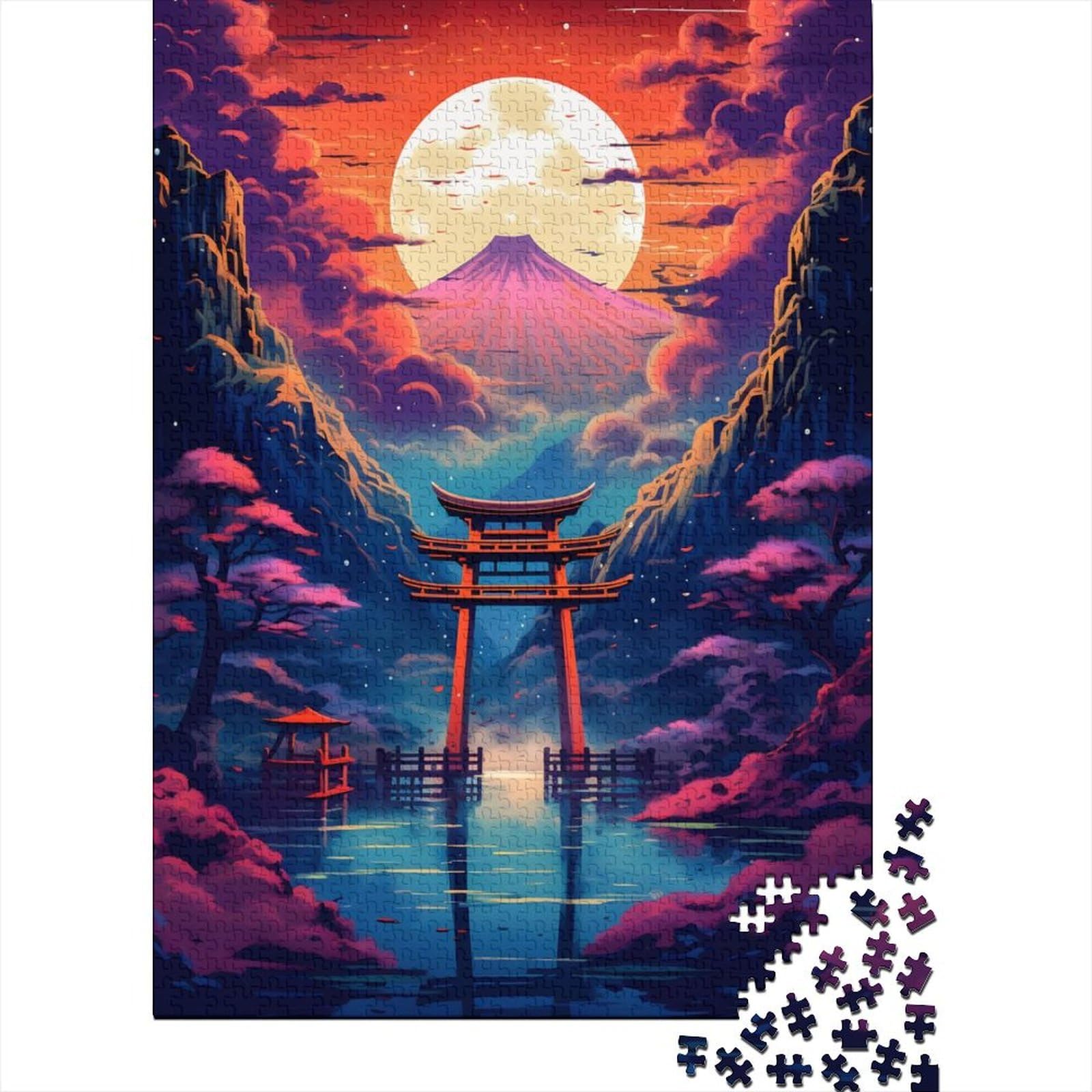 Landschaft Torii-Tor Sonnenuntergang Puzzle 1000 Teile Puzzle für Erwachsene Teenager Puzzle für Erwachsene Puzzle für Erwachsene Lernspiel Herausforderungsspielzeug 75x50cm