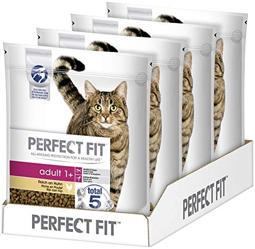 Perfect Fit Adult 1+ – Trockenfutter für erwachsene Katzen ab 1 Jahr – Reich an Huhn – Unterstützt die Vitalität – 4 x 1,4 kg