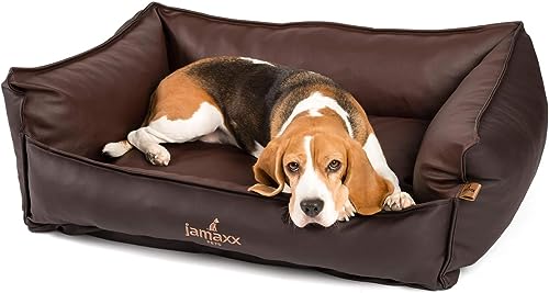 JAMAXX Premium Leder-Sofa Orthopädische Memory Visco Füllung, Hohe Seitenränder, Hunde-Couch mit Kunstleder Bezug, Reißverschluss, Hundebett PDB2019 (S) 70x50 braun+Brandy