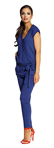 Lemoniade stylischer Jumpsuit Made in EU mit V-Ausschnitt und raffinierten Details, Navy Kurzarm, Gr. S (34/36)