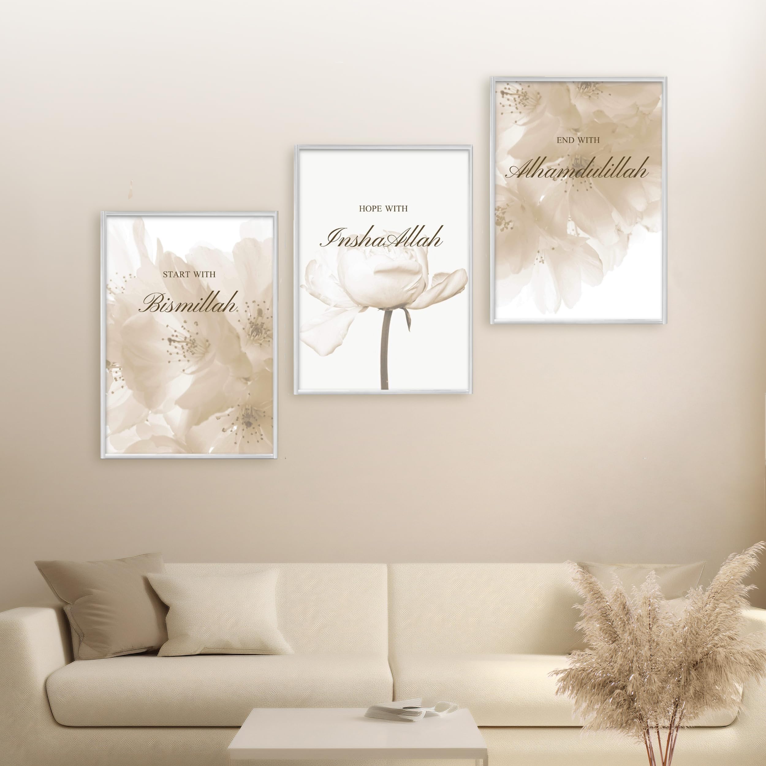 HAVA Artwork Beige Dream Poster Set, Islamische Poster, Islamische Bilder, Islamische Dekoration, Islamische Geschenke, Bilderrahmen, Allah Wandbild