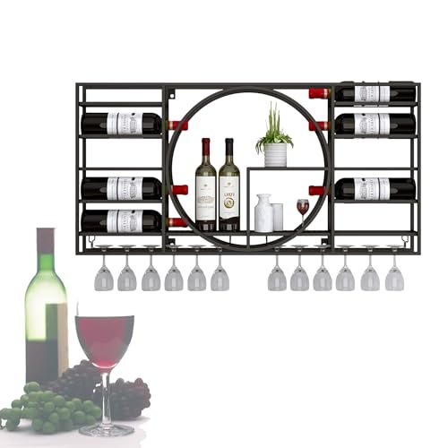 HSJFS Metall Wein Rack Bar Regale Wand Montiert Mit Hängendem Wein Glas Speicher Rack Mini Bar Liquor Schrank Bar Flasche Display Regal Whiskey Regal Küche Lagerung Für Küche Esszimmer Bar Dekoration/