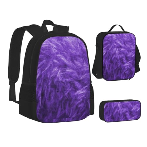 WURTON Lunchbox-Set mit Rucksack, 3-in-1, Büchertasche und Federmäppchen, Violett, Schwarz, Einheitsgröße