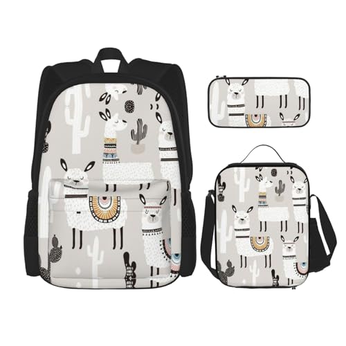 WURTON Niedliche Giraffe mit farbiger Sonnenbrille, lustiger Druck, trendiger Rucksack, Tasche, Lunchbox und Federmäppchen, 3-in-1, verstellbares Rucksack-Set