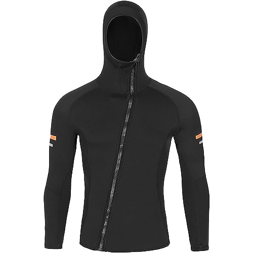 Männer Hoodie Neoprenanzüge Top Jacke 1,5 mm Neopren Langarm Shirt Frontreißverschluss Weste Neoprenanzug Warm halten für Erwachsene Tauchen Surfen Schwimmen,Schwarz,XL