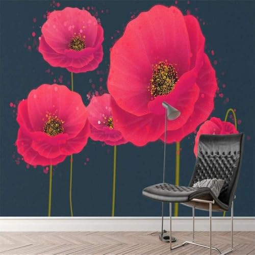 Roter Mohn 3D Tapete Poster Restaurant Schlafzimmer Wohnzimmer Sofa TV Dekorative Wand-350cm×256cm