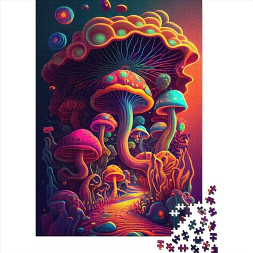 Trippy Mushrooms Holzpuzzle für Teenager-Geschenke, schwierige, anspruchsvolle Puzzles, 1000-teiliges Holzpuzzle für Erwachsene Teenager, 75 x 50 cm