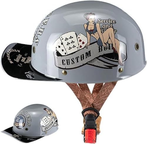 Vintage Retro Open Face Motorradhelm ECE-Zertifiziert Baseballkappe Halbhelme Herren Damen Für Moped Cap Jet Scooter Street Cruiser C,XXL=(63~64cm)