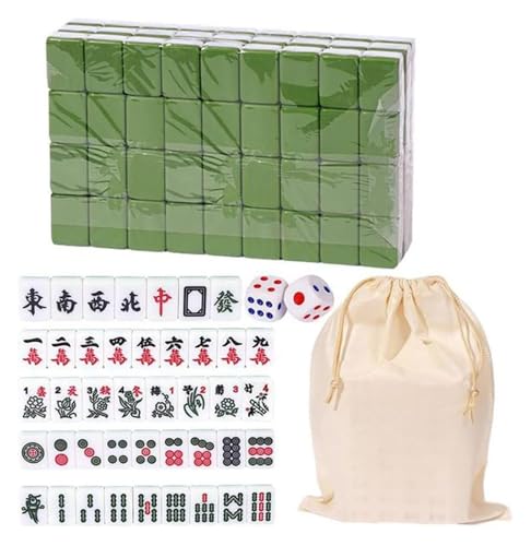 BFVAKBKYT Chinesisch Majong Set, Mini Mahjong, 144 Teile/Satz, Traditionelles Chinesisches Mahjong-Brettspiel, Familienspielzeug, Exquisit Geschnitzte Zahlen und chinesische Schriftzeichen(Green)