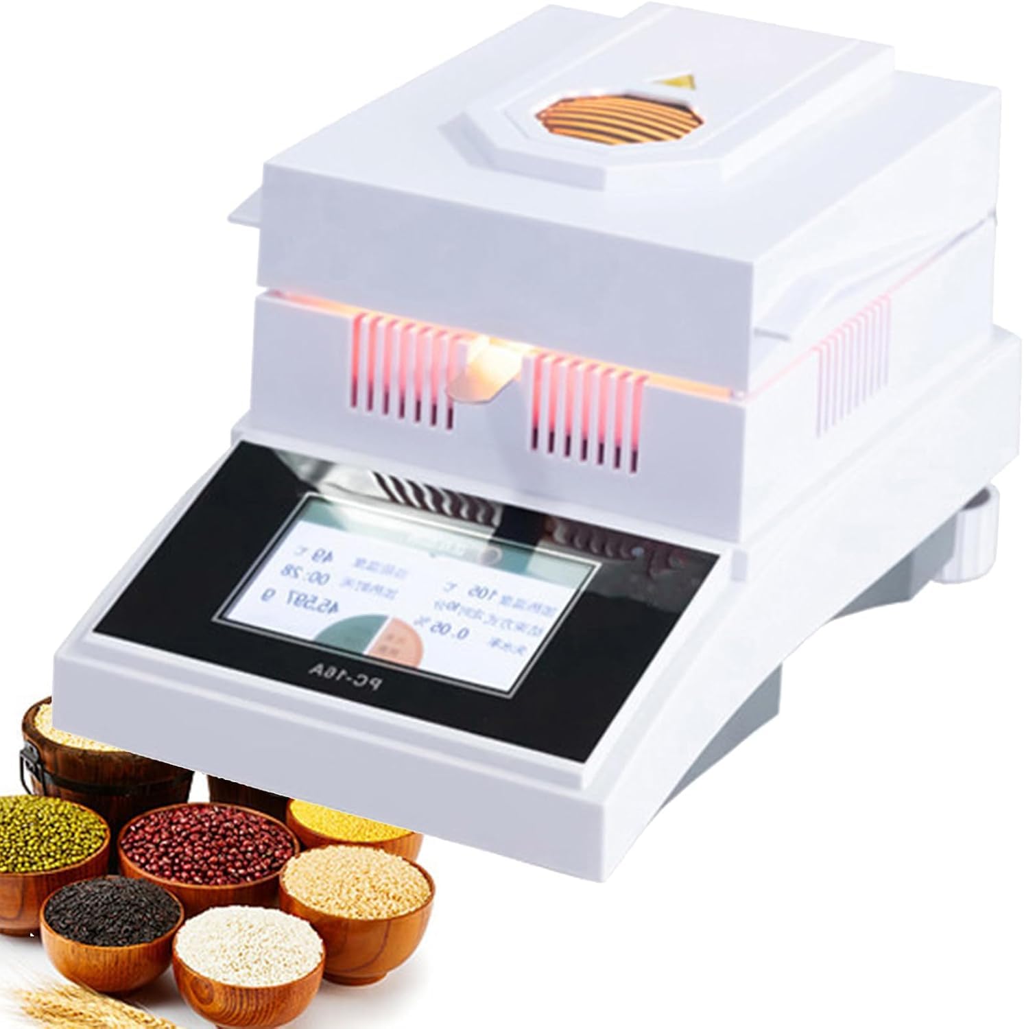 Touchscreen-Feuchtigkeitsanalysator, Laborwaage, digital, schnell, Labor-Feuchtigkeitsanalysator, Tester, Halogen-Feuchtigkeitsmesser für Pulver/Kräuter/Tee/Fleisch, 50 g/5 mg