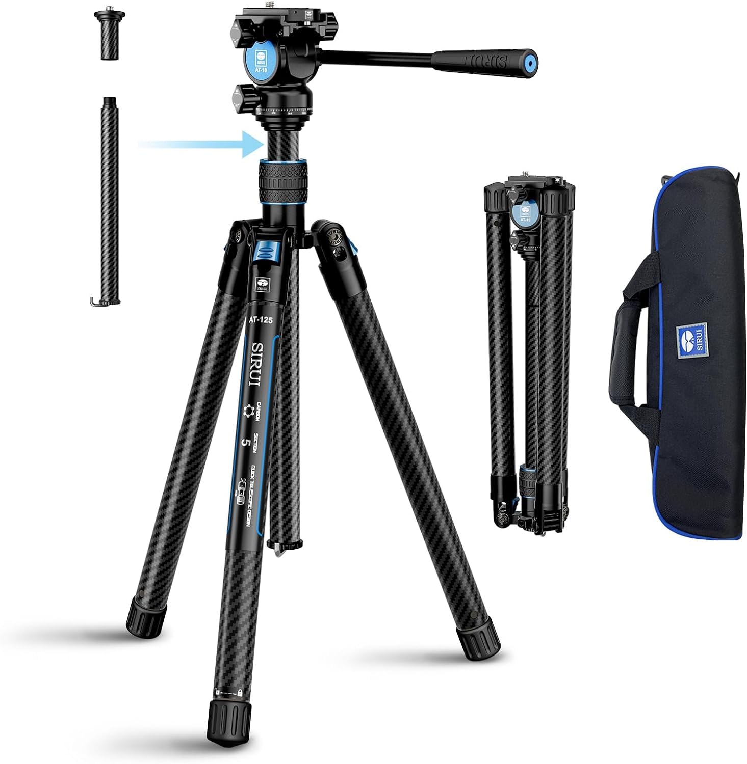 SIRUI Carbon Video Kamera Stativ,leichtes 0.95kg, mit Panorama Video fluidkopf, Innovative Quick Twist Beine, Mittelsäule, Videokamera DSLR Dreibein/Kamerastativ/Reisestativ/Tripod/Videostativ