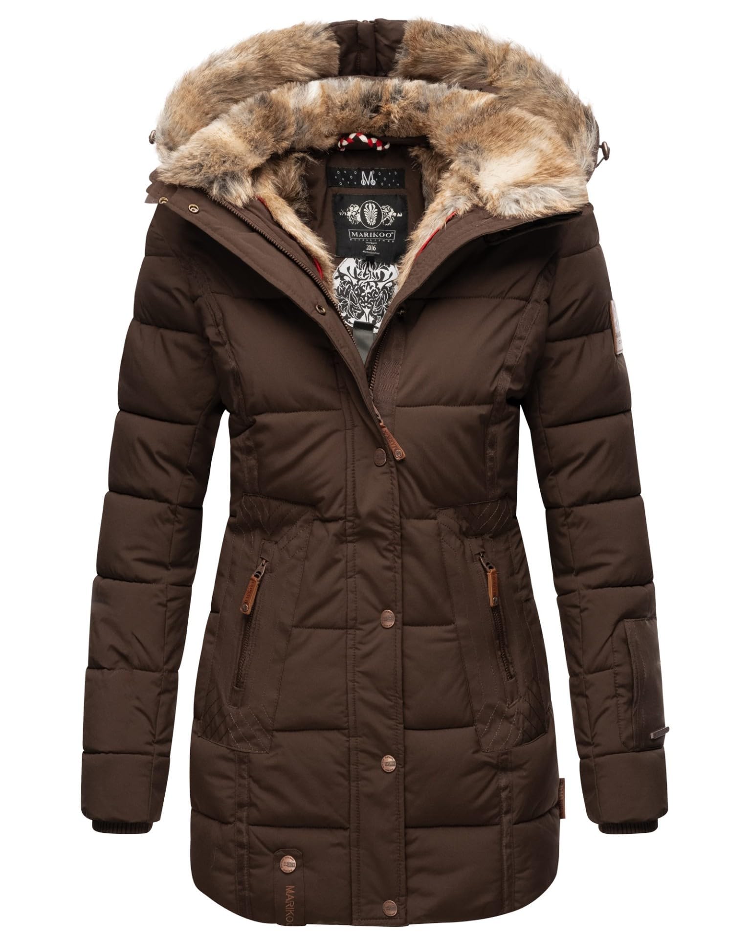 MARIKOO Damen Winter Jacke Mantel Parka warm gefütterte Winterjacke B817 [B817-Lieblings-Dunkelbraun-Gr.L]